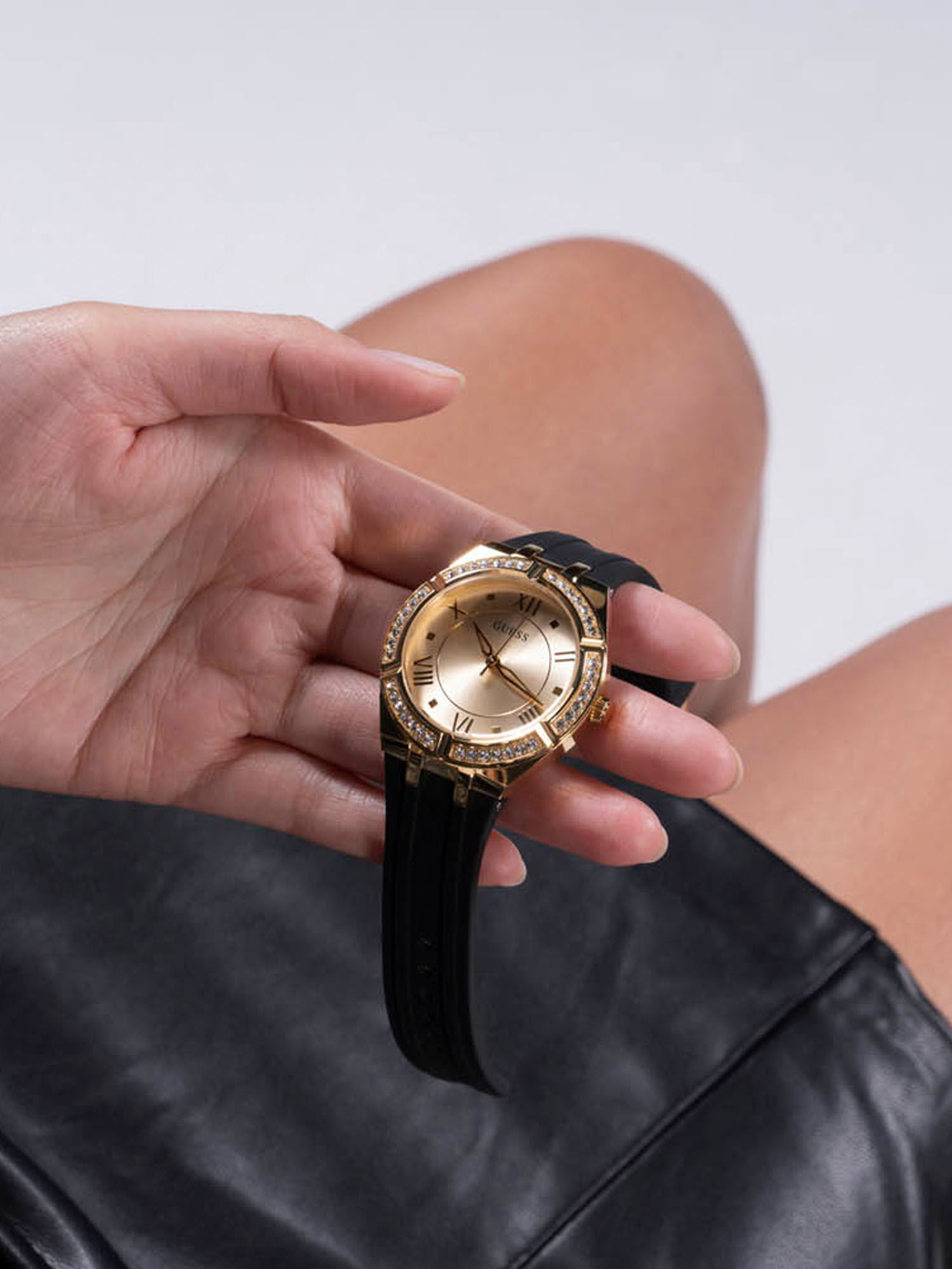 Shop GUESS Online Gold And Black Ladies Watch