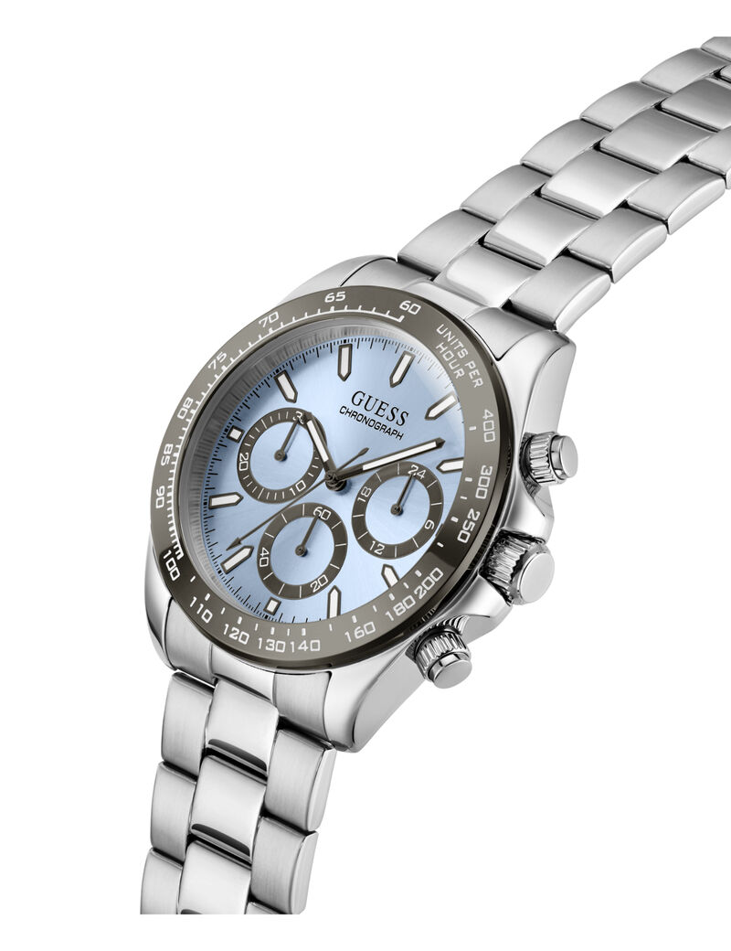 guess mens silver tone round analog watch