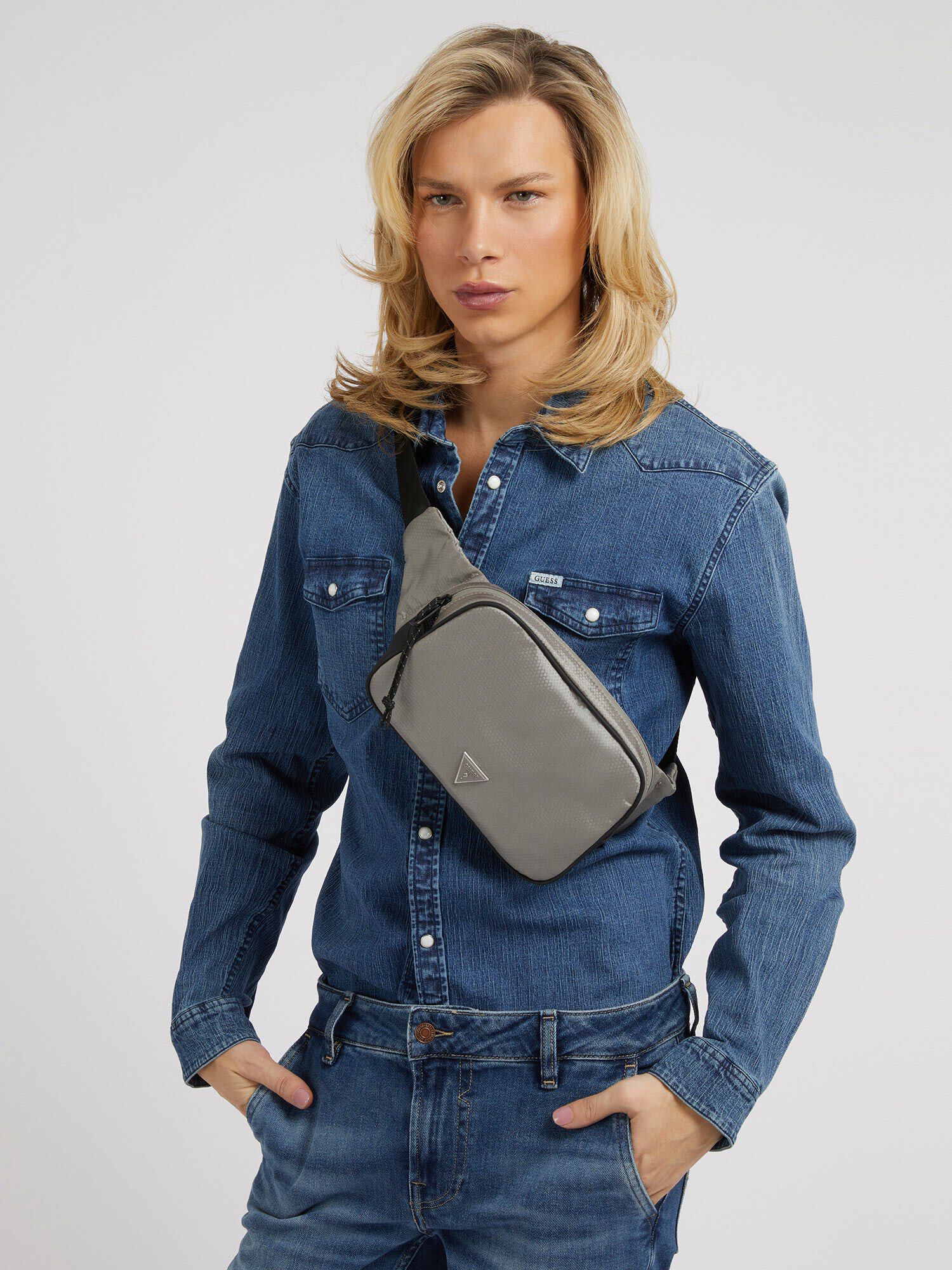 Shop GUESS Online Triangle Logo Certosa Tech Belt Bag
