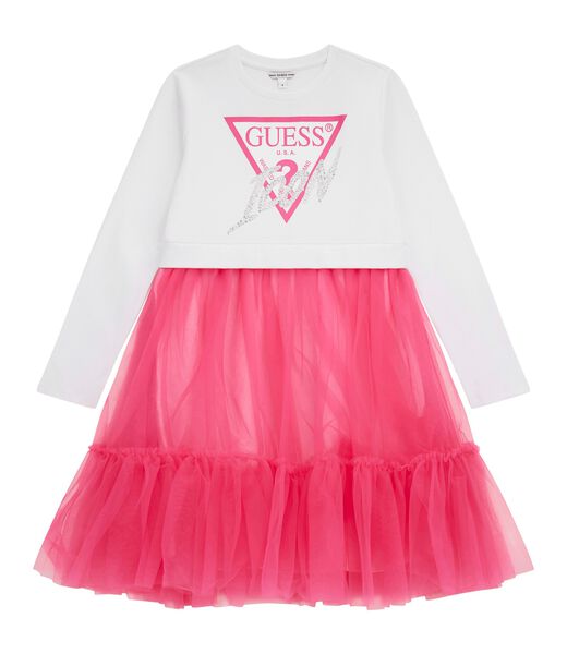 Mesh ruffles fit and flare dress