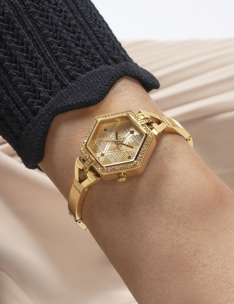 ساعة يد كوارتز تناظرية من الفولاذ المُعاد تدويره بلون ذهبي