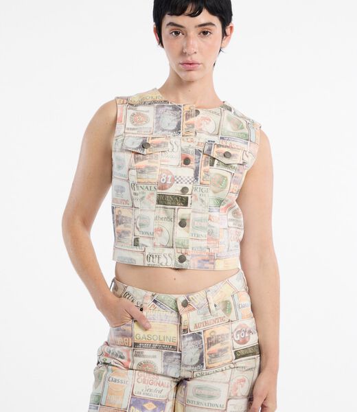 All over print denim top