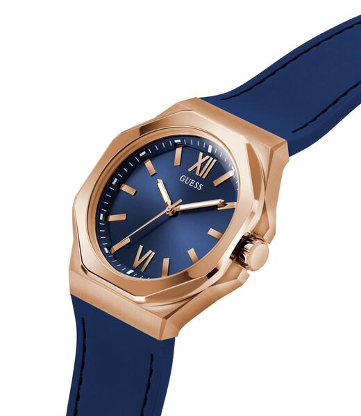 Mens Blue Rose Gold Tone Analog Watch