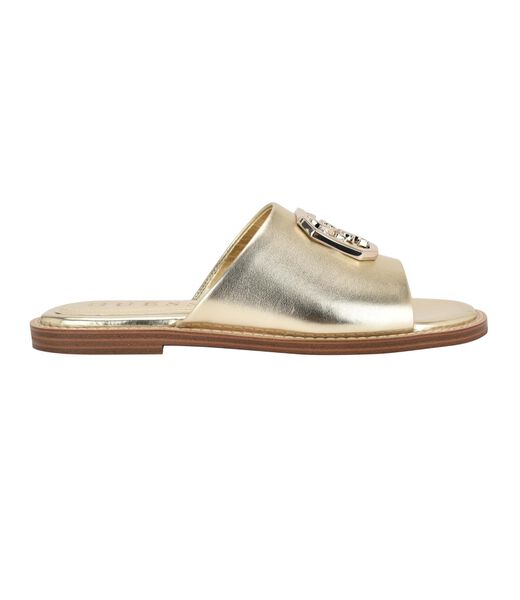 Quattro G Embellished Straw Flat Sandal