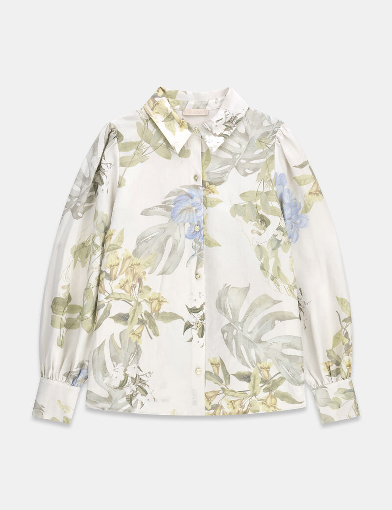 guess linen blend printed shirt