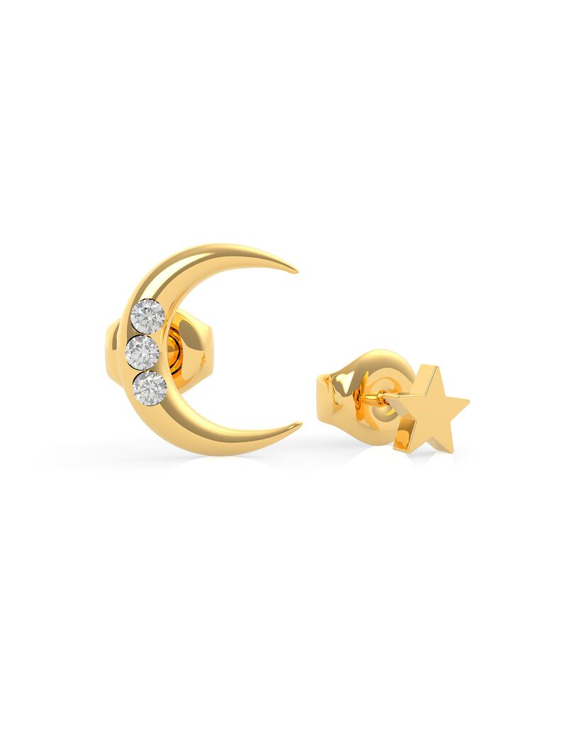 Gold Moon And Star Stud Earrings