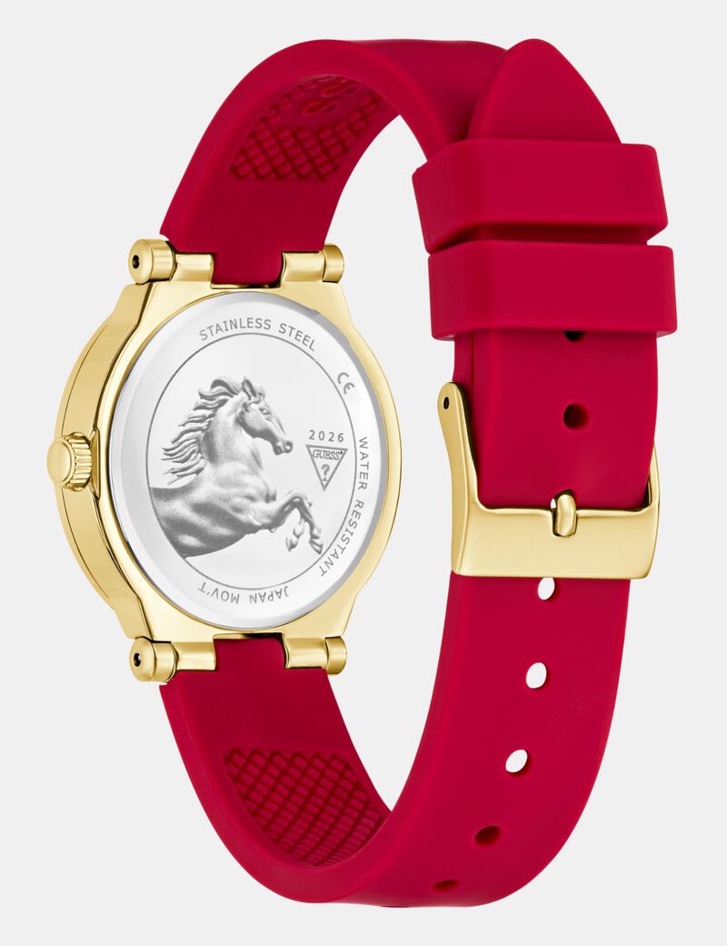 Ladies Red Gold Tone Analog Watch