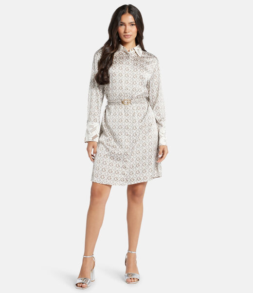 All-over logo satin mini shirt dress