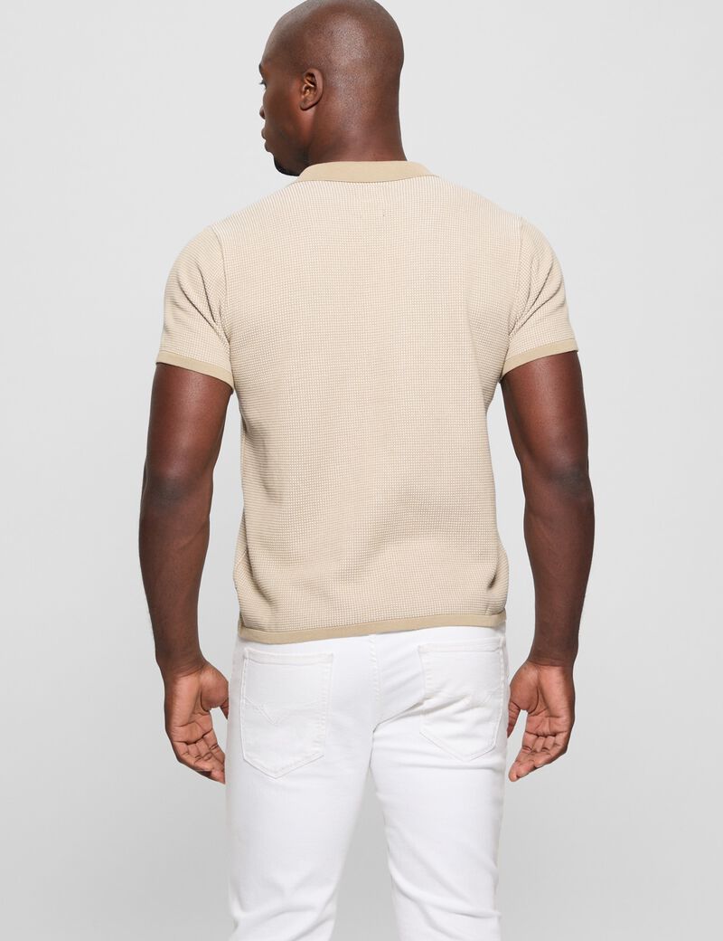 Textured button-through polo shirt