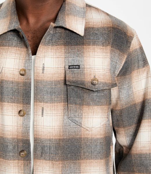 Wool-blend plaid shirt
