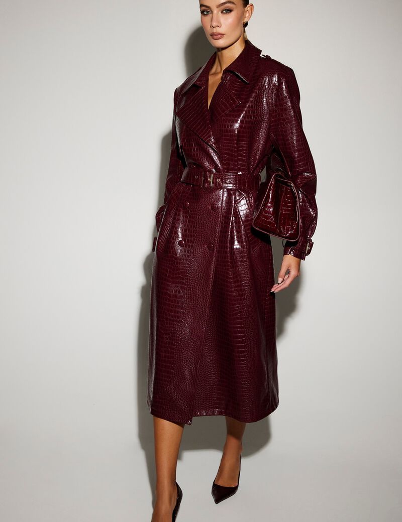 guess leonie faux leather long trench coat