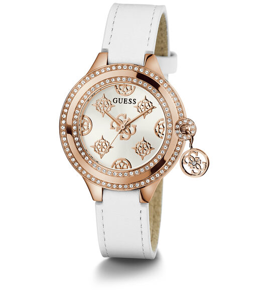guess ladies white rose gold tone analog watch