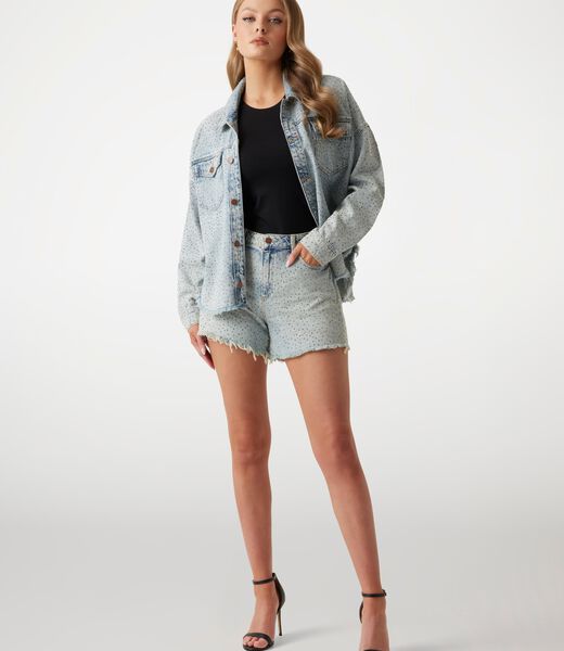 شورت جينز بنقاط البولكا وحجر الراين