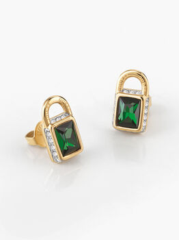 15Mm Studs Emerald Padlock Yellow Gold