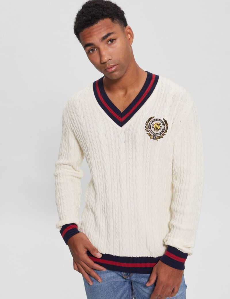 Front Patch Cable Knit Sweater