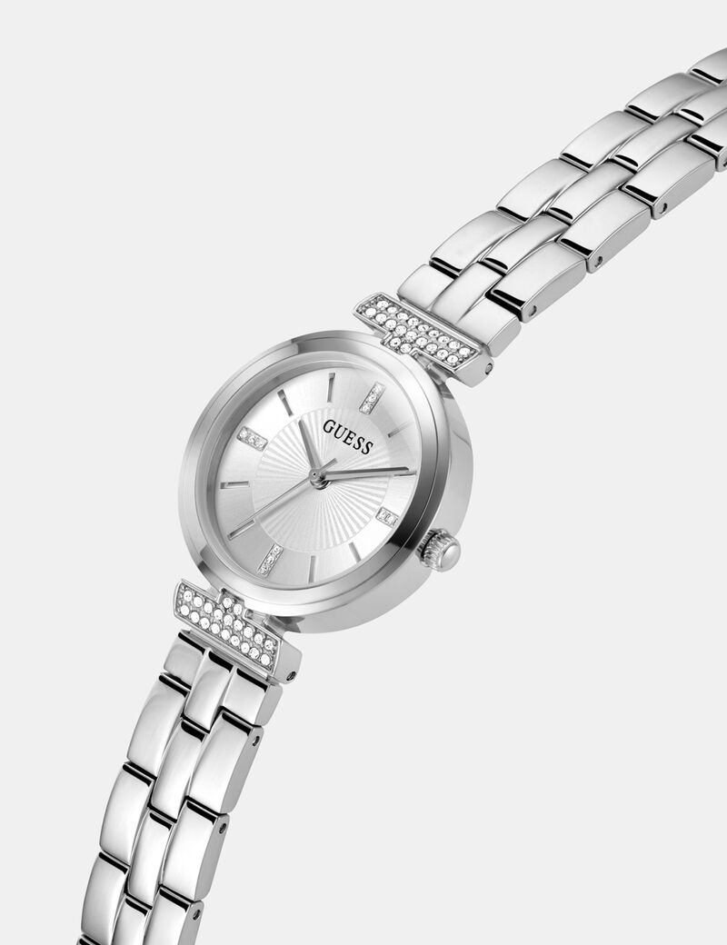 guess ladies silver tone analog watch