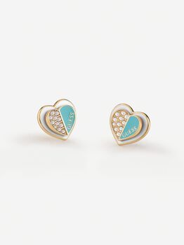 Guess Lovely Pave Double Heart Charm Turquoise Studs
