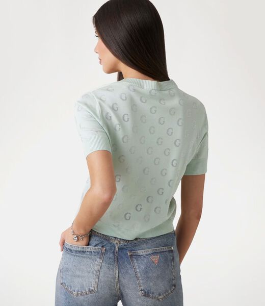Cropped rhinestone logo sweater