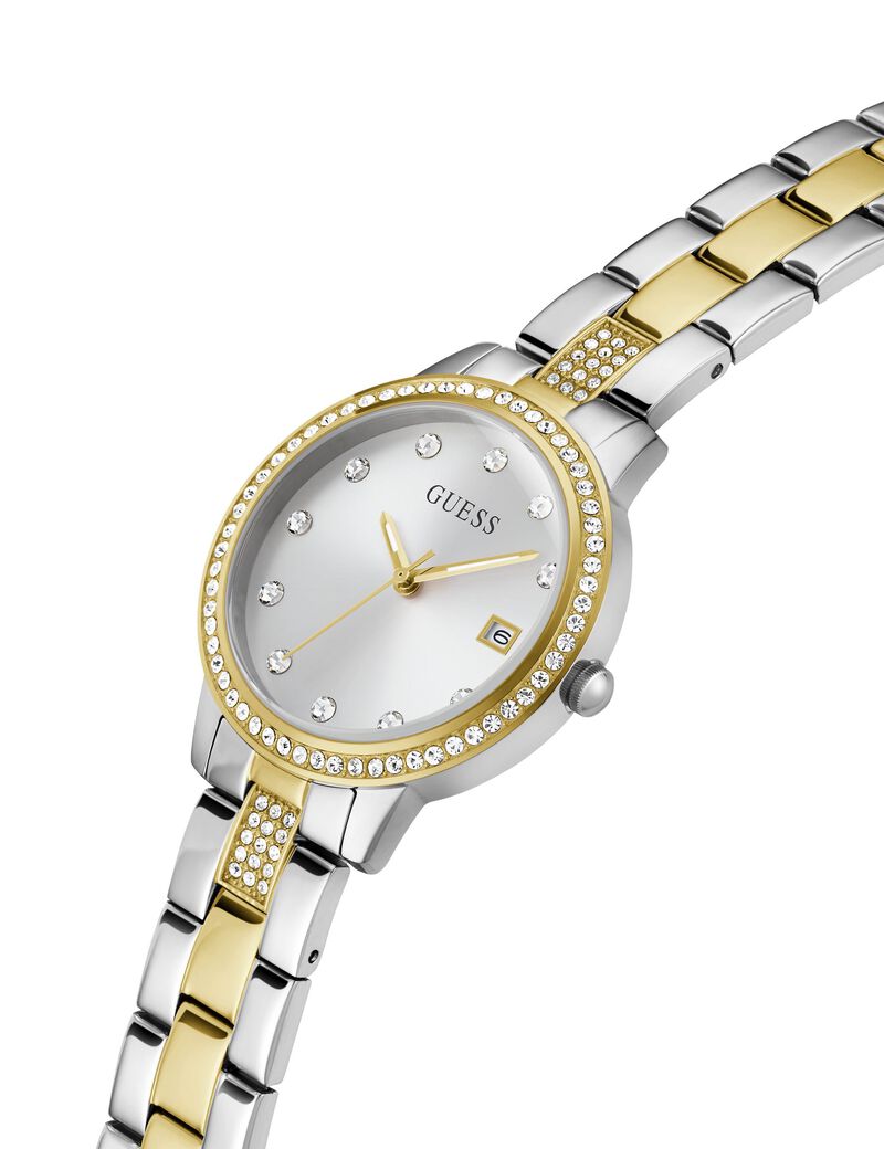 guess analogue watch with crystal appliqu  detailing