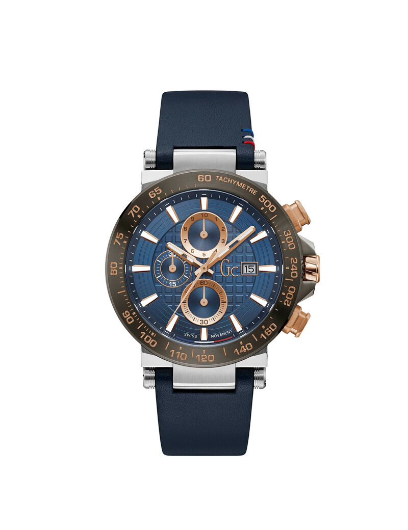 Gc Gold, Steel And Blue Chronograph Watch
