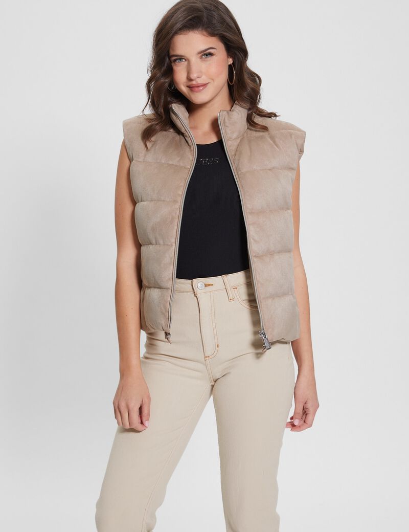 4G Logo Faux Suede Puffer Vest