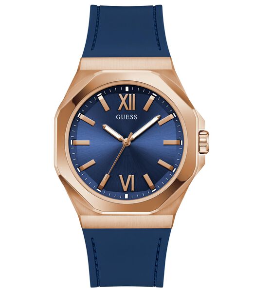 Mens Blue Rose Gold Tone Analog Watch