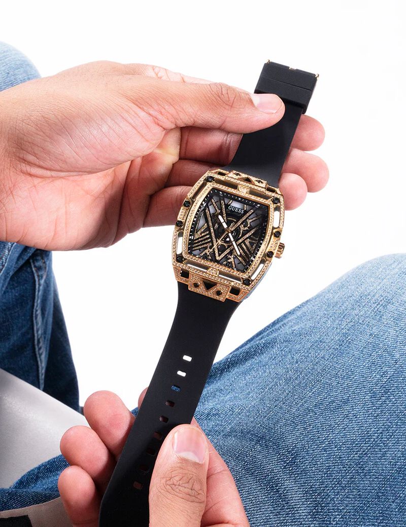 Mens Black Gold Tone Analog Watch