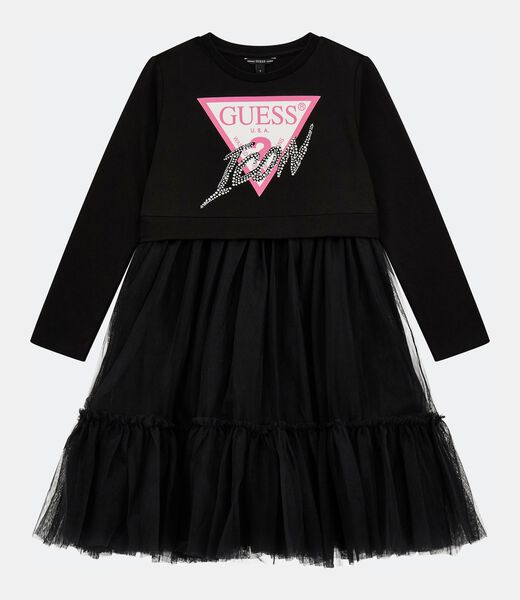Mesh ruffles fit and flare dress