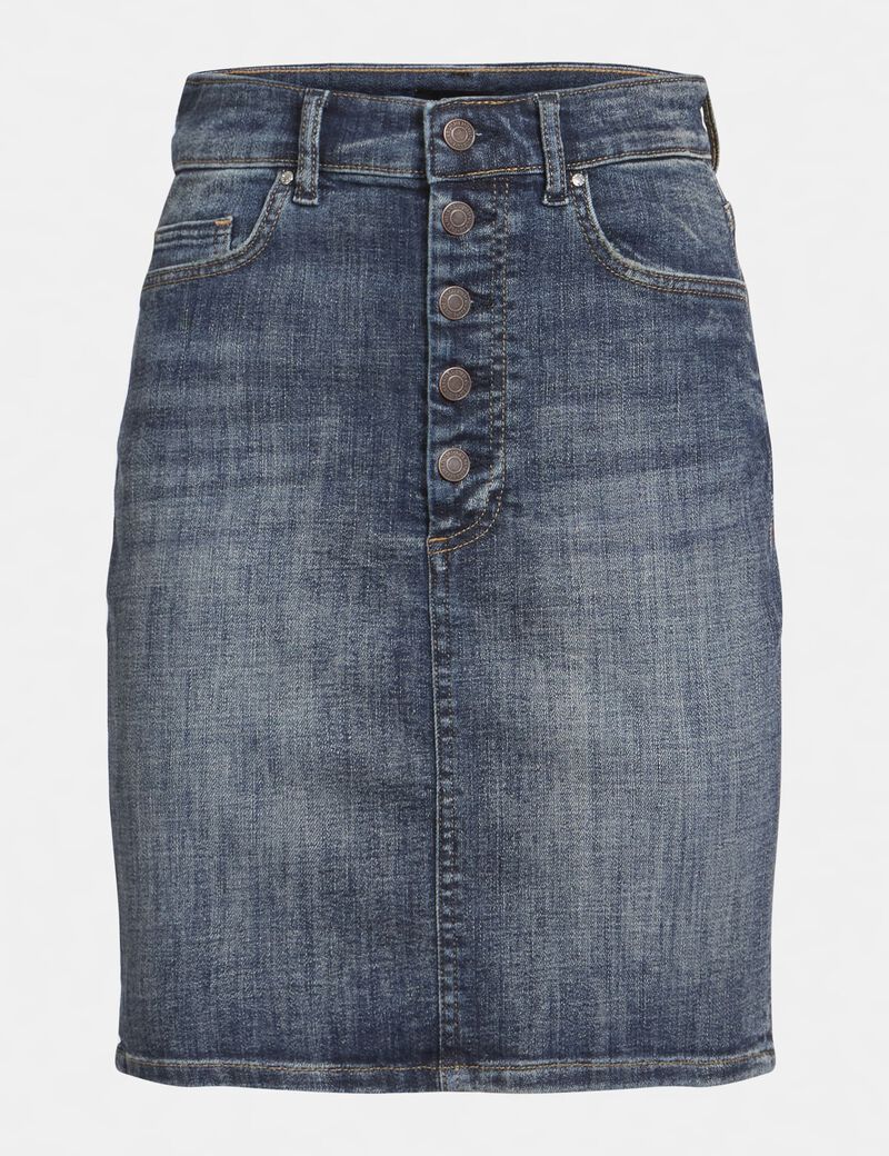 Exposed Buttons Denim Skirt