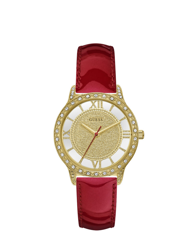 Gold And Red Analog Watch