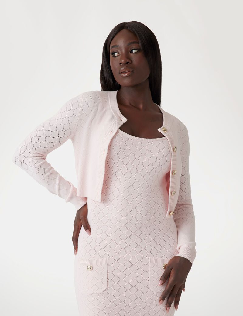Open-knit cropped cardigan sweater