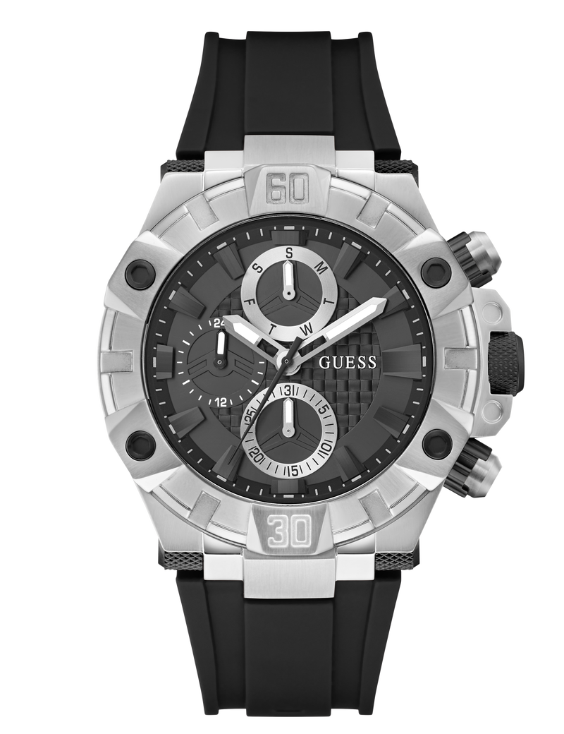Mens Black Silver Tone Multi-function Watch