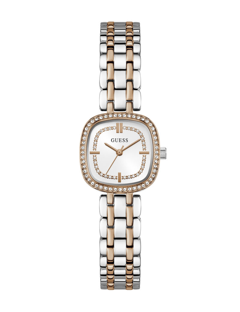 guess ladies 2t silver rose gold tone square analog watch