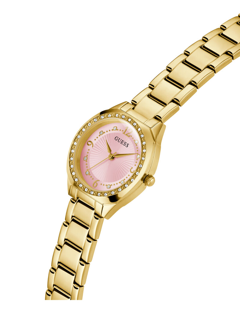 Ladies Yellow Gold Tone Round Analog Watch
