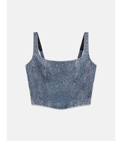 جيس rhinestones denim corset