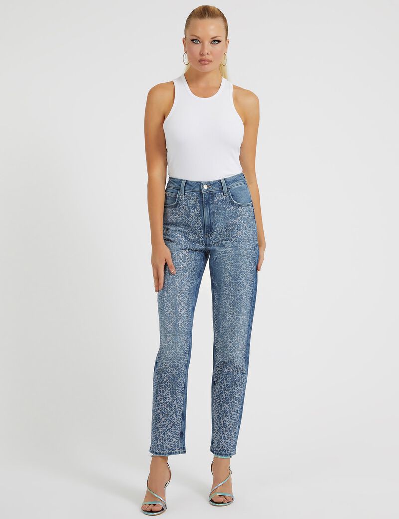 Rhinestones Mom Fit Denim Pant
