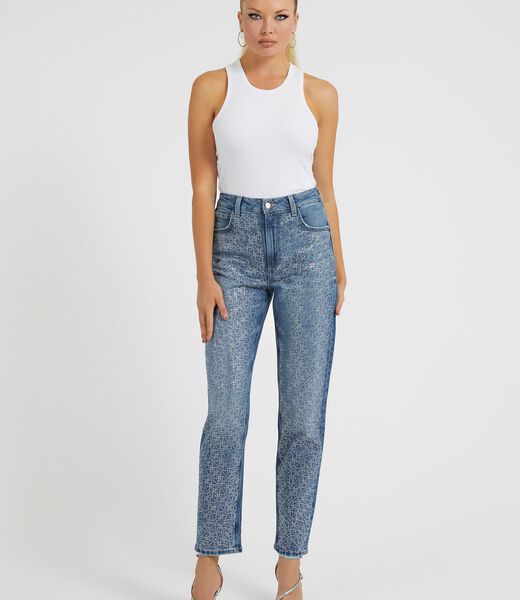 Rhinestones Mom Fit Denim Pant