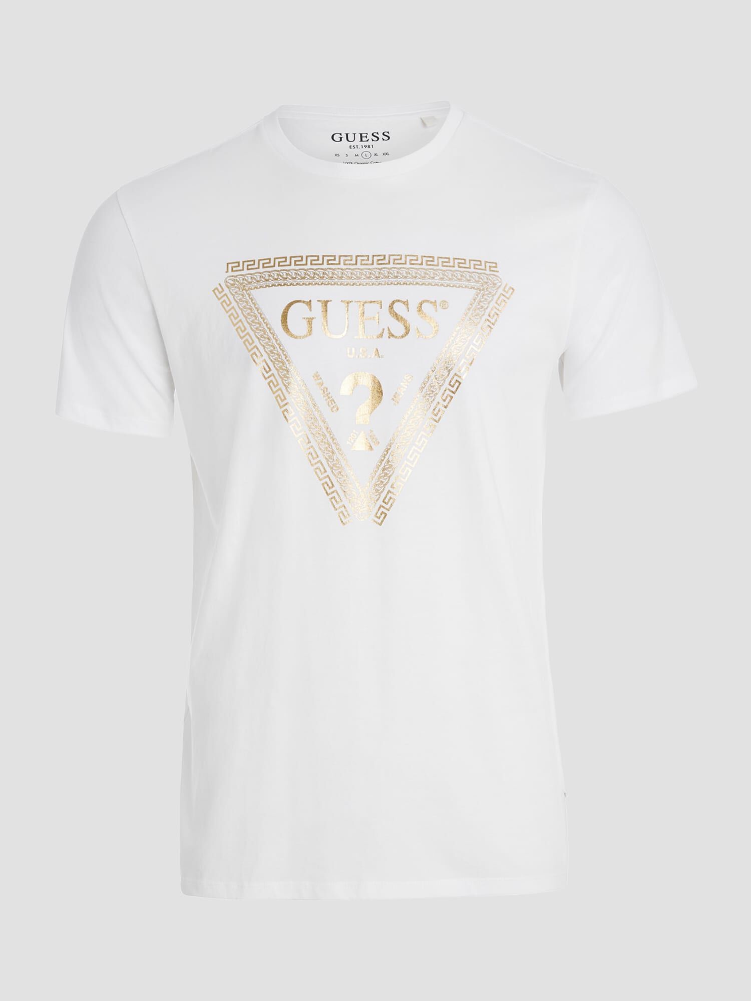 Gold and white guess shirt deals