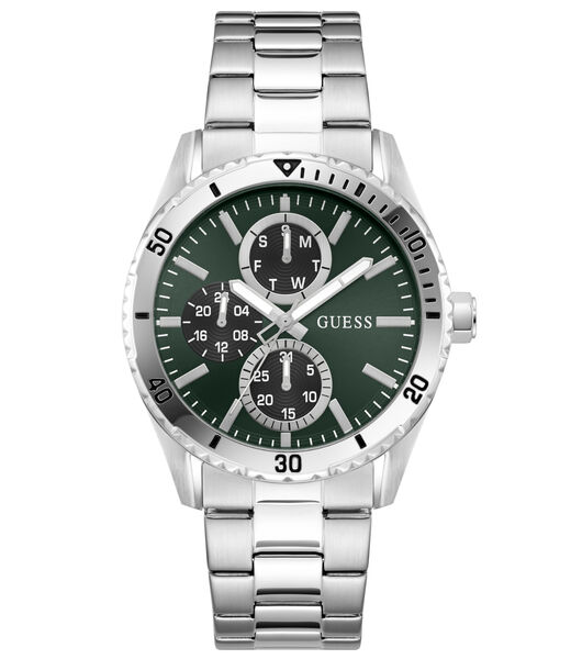 guess mens silver tone round analog watch