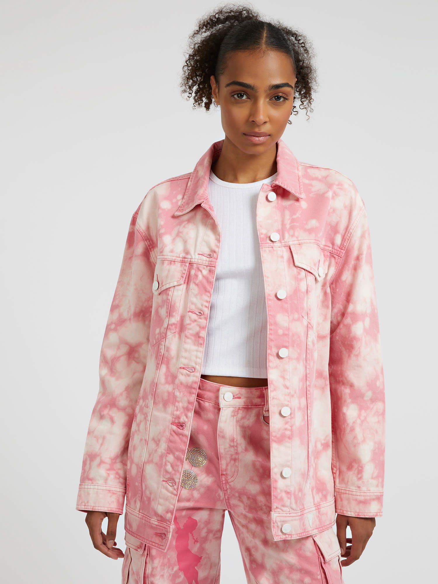 Shop GUESS Online Back Graffiti Print Denim Jacket