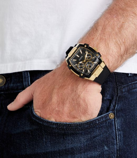 Mens Black Gold Tone Multi-function Watch