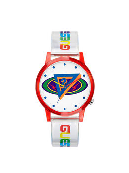 ساعة شفافة مع لمسات باللون الأحمر للأطفال
