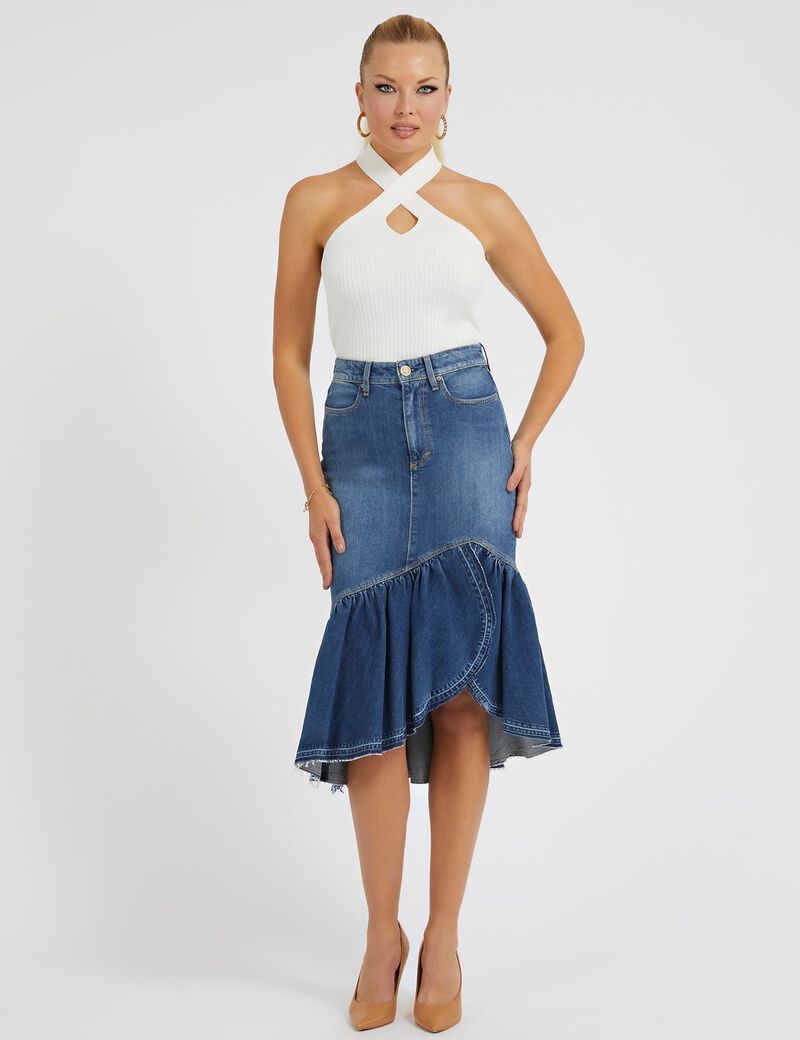 Ruffled Denim Skirt