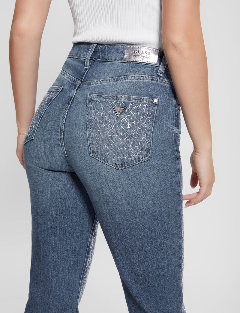 Rhinestones Mom Fit Denim Pant