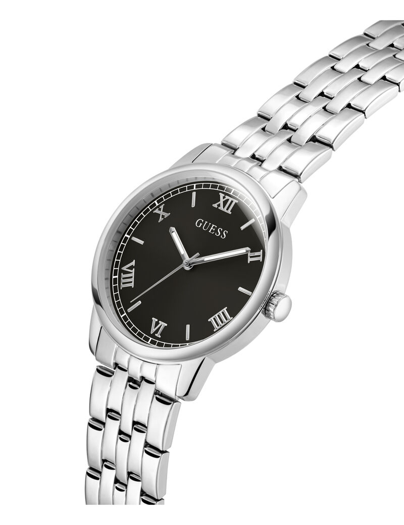 guess mens silver tone round analog watch