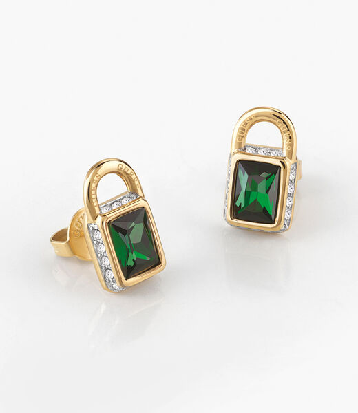 15Mm Studs Emerald Padlock Yellow Gold