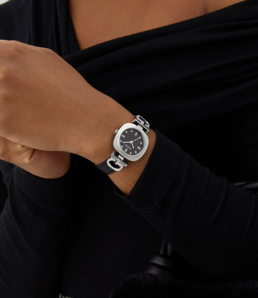 Ladies Black Silver Tone Analog Watch