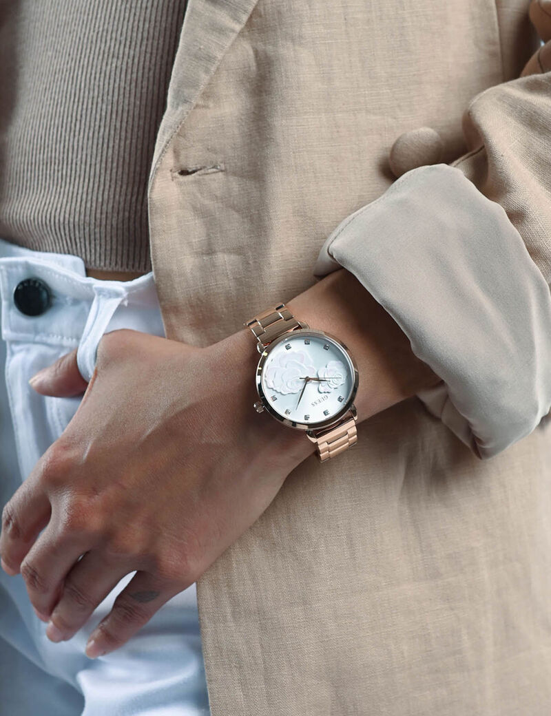 Rose Gold Floral Crystal Watch