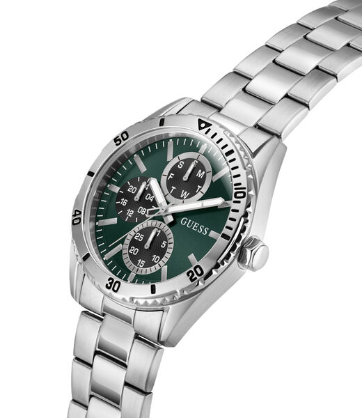 guess mens silver tone round analog watch