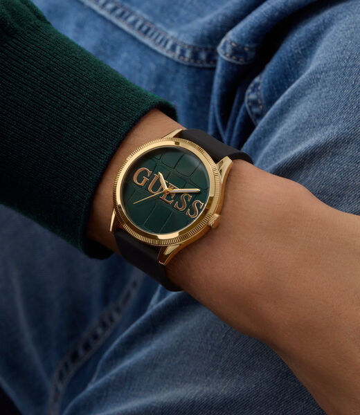 Mens Black Gold Tone Analog Watch
